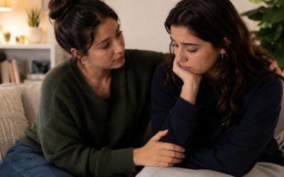 Friend offering emotional support to a loved one diagnosed with cancer during a compassionate conversation in Pune