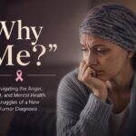 Person sitting thoughtfully after receiving a tumor diagnosis, reflecting emotional challenges such as anxiety, anger, and uncertainty