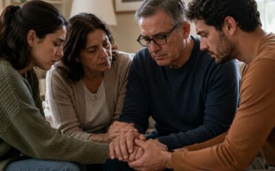Patient discussing a cancer diagnosis with family members in a supportive and compassionate home setting.